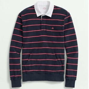 Brooks Brothers Terry Cloth Rugby Shirt Navy Pink Striped Long Sleeve Polo XL